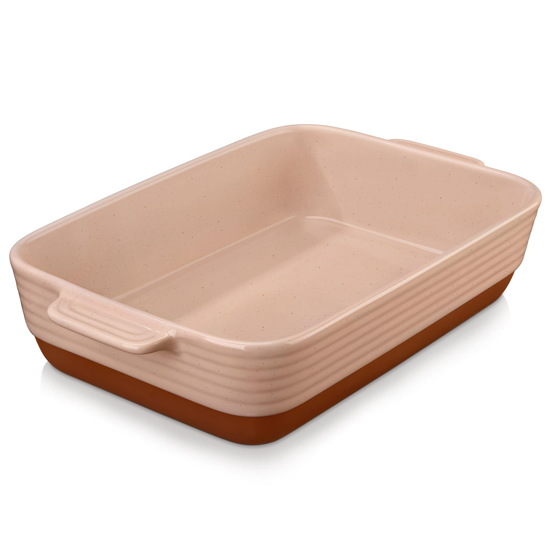 MALACASA, Serie TARA, Rosa Auflaufform Gross, 4.5L Backformen, Auflaufformen rechteckig aus Steingut