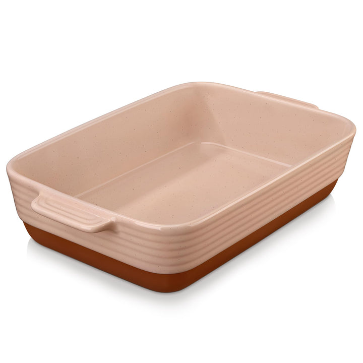 MALACASA, Serie TARA, Rosa Auflaufform Gross, 4.5L Backformen, Auflaufformen rechteckig aus Steingut