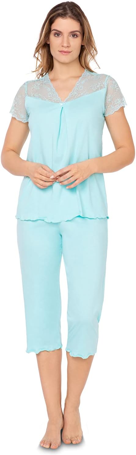 e.Femme® Damen Schlafanzug Lena II 861 aus Baumwolle und Lenzing® Modal 36 Mint, 36 Mint