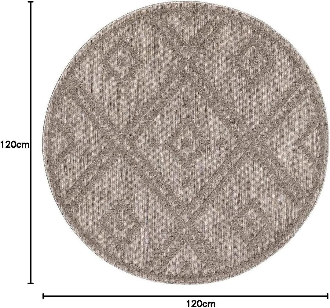 carpet city In-& Outdoor Teppich - Rund 120 cm - für Innen-& Aussenbereich - Wetterfest Balkon-Teppi