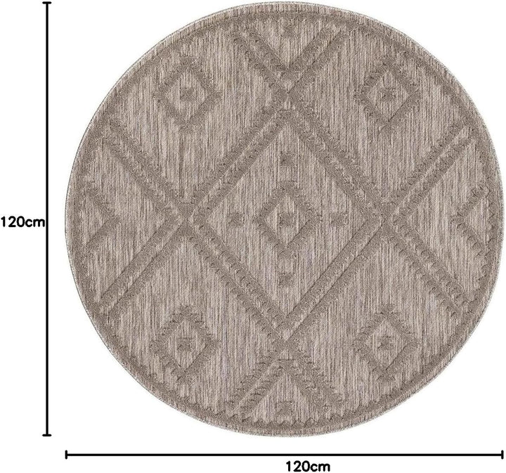 carpet city In-& Outdoor Teppich - Rund 120 cm - für Innen-& Aussenbereich - Wetterfest Balkon-Teppi