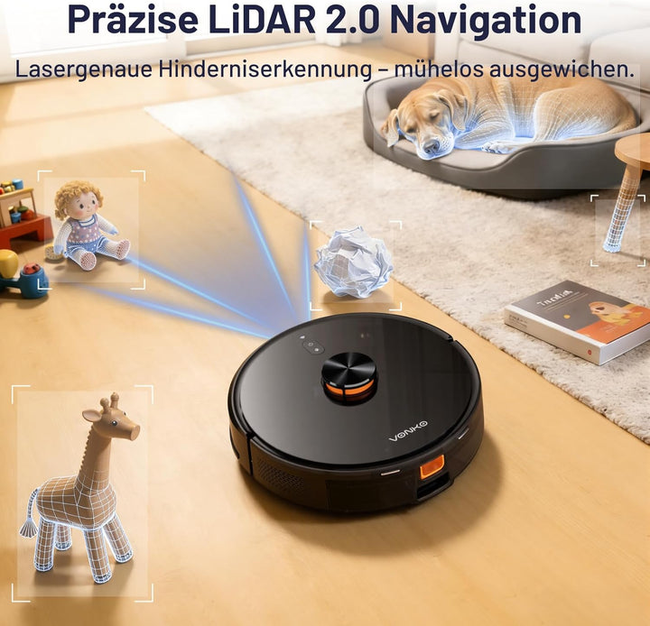 VONKO S6 Pro Saugroboter mit 8000 Pa HyperForce, selbstleerender Station (2,5 l), LiDAR 2.0 Navigati
