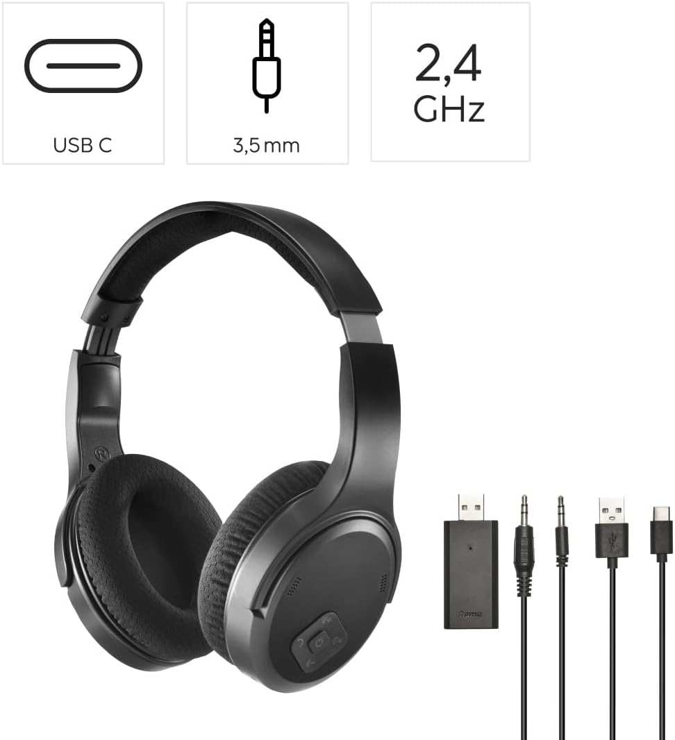 Hama Funkkopfhörer für TV, 2,4 GHz (kabelloser Kopfhörer für fernsehen ohne Audioverzögerung, 16 h S