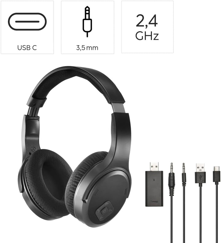 Hama Funkkopfhörer für TV, 2,4 GHz (kabelloser Kopfhörer für fernsehen ohne Audioverzögerung, 16 h S