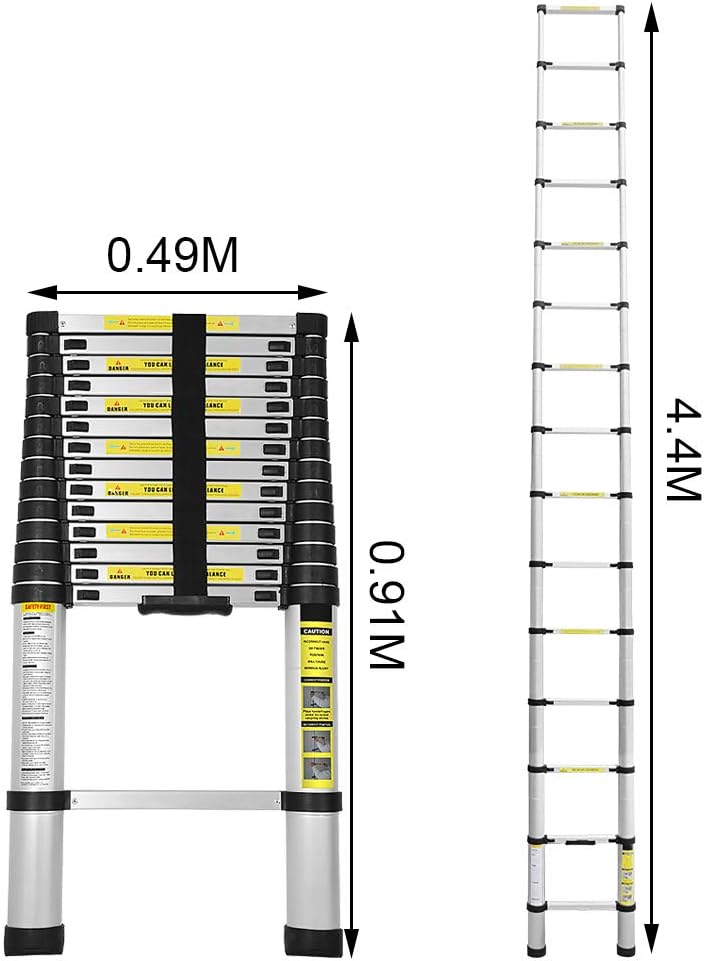 Eulenke 4,4M Teleskopleiter - Rutschfester Multifunktionsleiter 150 kg Belastbarkeit - Aluleiter Hau