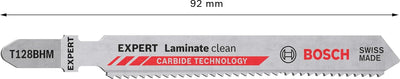 Bosch 3x Expert ‘Laminate Clean’ T 128 BHM Stichsägeblatt (für Kompaktlaminat-Vinyl, PVC, HPL, Länge