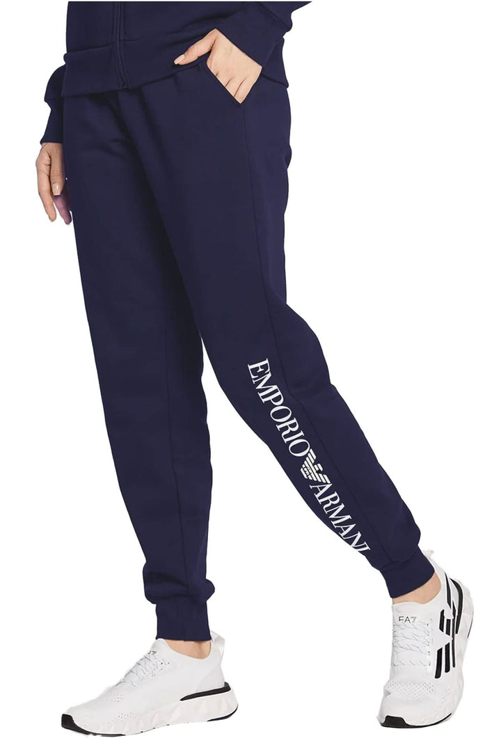 Emporio Armani Damen Iconic Terry Pants with Cuffs, L Blau
