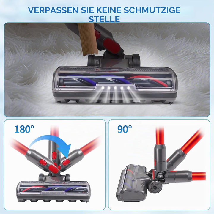 Bürste kompatibel für Dyson V7, V8, V10, V11, V15, Bürste mit 4-LED-Leuchten, Bürste mit 2 Ersatzrol
