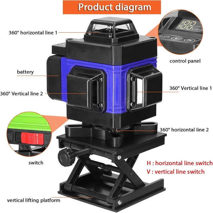 Kreuzlinienlaser mit Stativ, Multifunktionaler 4D-Laser mit 16 Linien,selbstnivellierende Maschine,