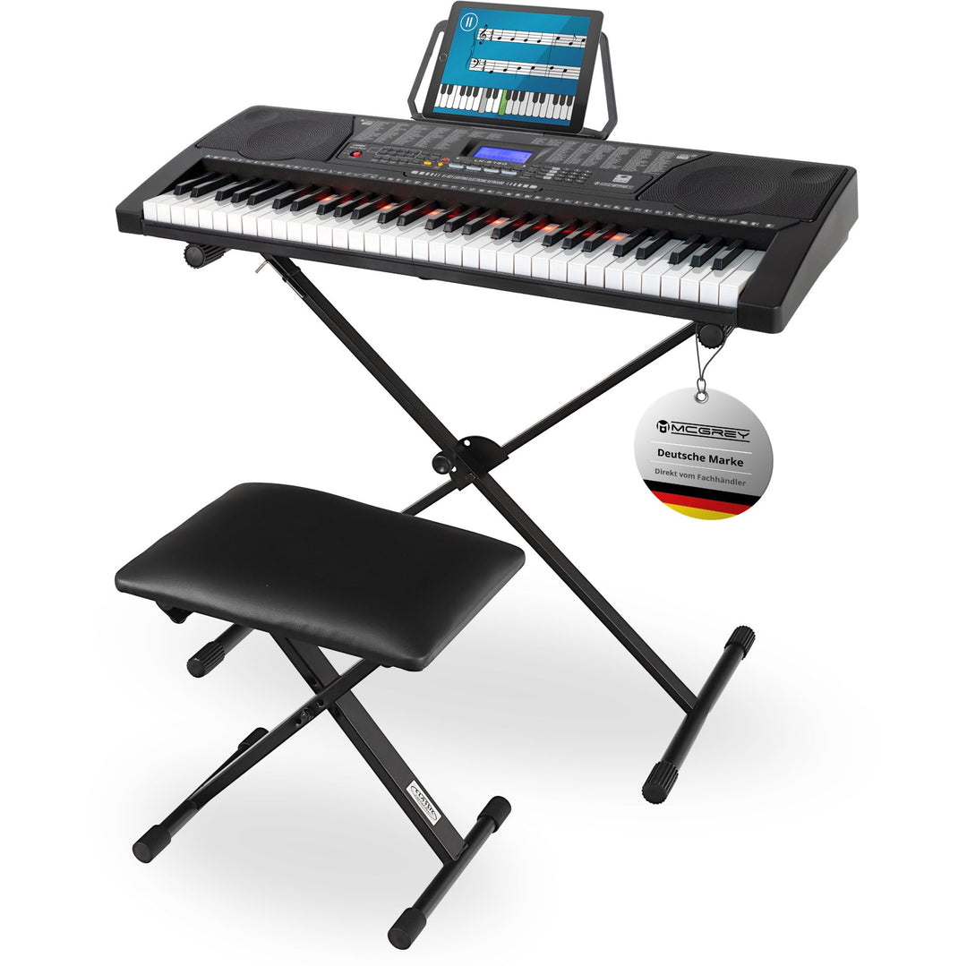 McGrey LK-6150 61 Tasten Keyboard Set - Einsteiger-Keyboard mit 61 Leuchttasten - 255 Sounds und 255