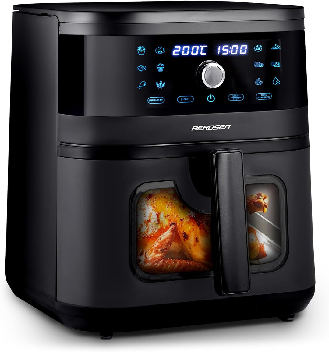 Berdsen Heissluftfritteuse XXL 8L - Airfryer mit Sichtfenster und Touchscreen - 1700W - 12 Programme