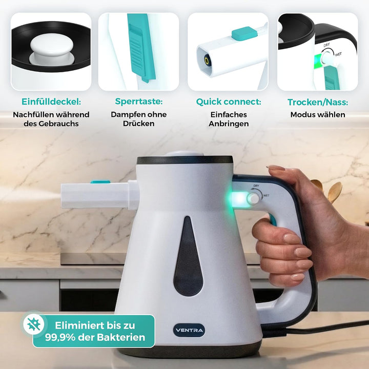 VENTRA® 2-in-1 Dampfreiniger - Handdampfreiniger &amp; Dampfmopp - 900ml VS2, VS2