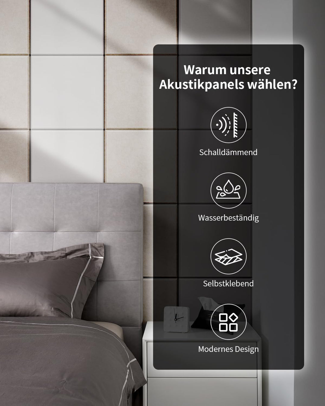 24 Stück 2,16㎡ Akustikplatten Selbstklebend 30x30x0.9cm Schwarz | Akustikpaneele mit hoher Dichte 23