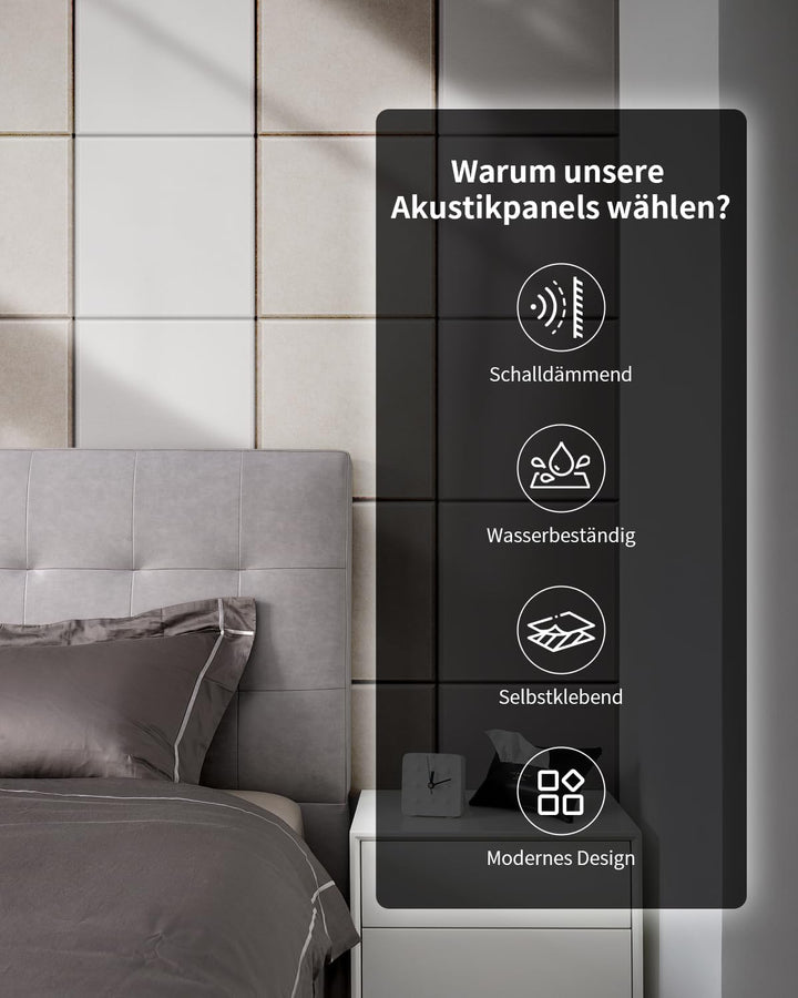 24 Stück 2,16㎡ Akustikplatten Selbstklebend 30x30x0.9cm Schwarz | Akustikpaneele mit hoher Dichte 23