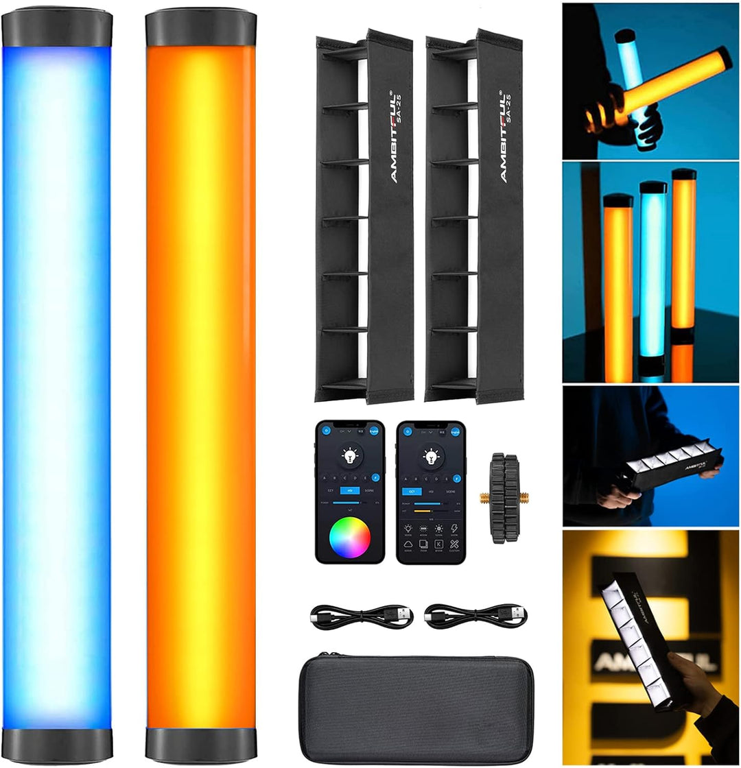 AMBITFUL A2 Vollfarbiges RGB-Röhrenlicht, CRI 95 TLCI 97 Genaue Farbe, 2500K-8500K einstellbar, RGB