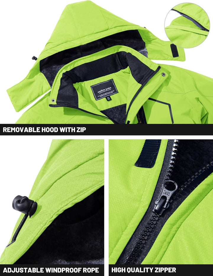 TACVASEN Herren Winter Wasserdichte Winddichte Winterjacke Warme Fleece-Futter Ski Regenmantel mit K