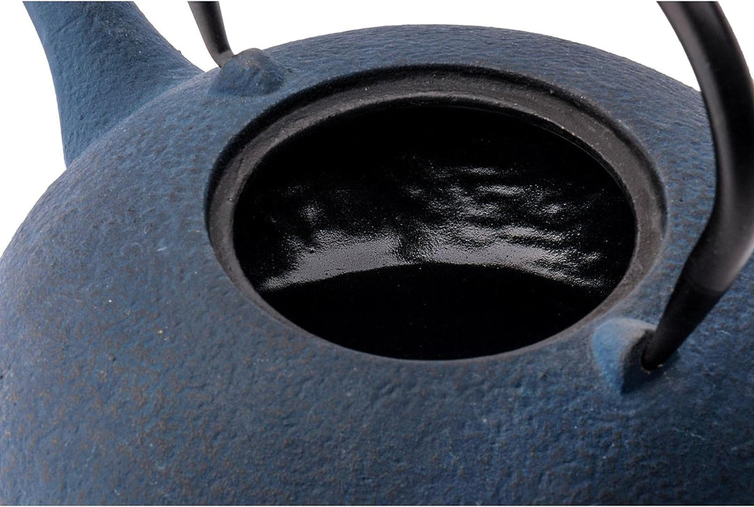 Teekanne asiatisch Gusseisen Set blau 1.2 Liter mit Edelstahl Tee-Filter-Sieb-Einsatz für losen Tee