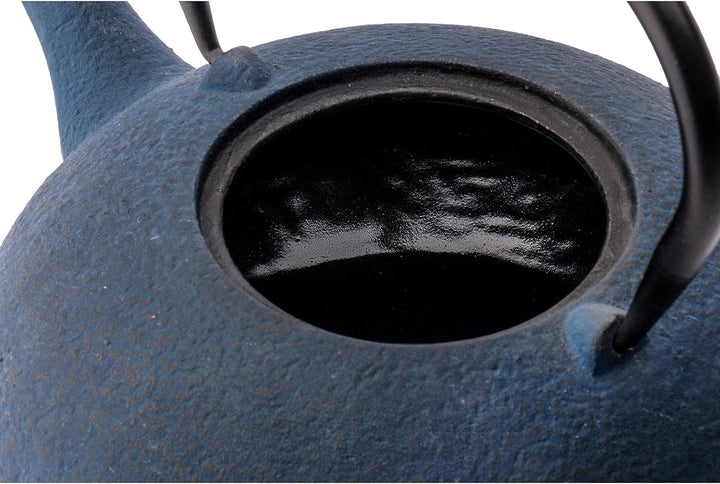 Teekanne asiatisch Gusseisen Set blau 1.2 Liter mit Edelstahl Tee-Filter-Sieb-Einsatz für losen Tee