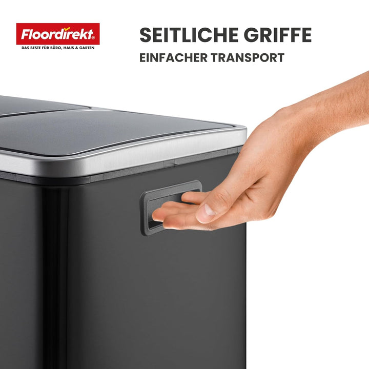 Floordirekt Mülleimer Küche 2×30L Anthrazit | 2-Fach Mülltrennung, Treteimer Küche, Metall, Soft-Clo