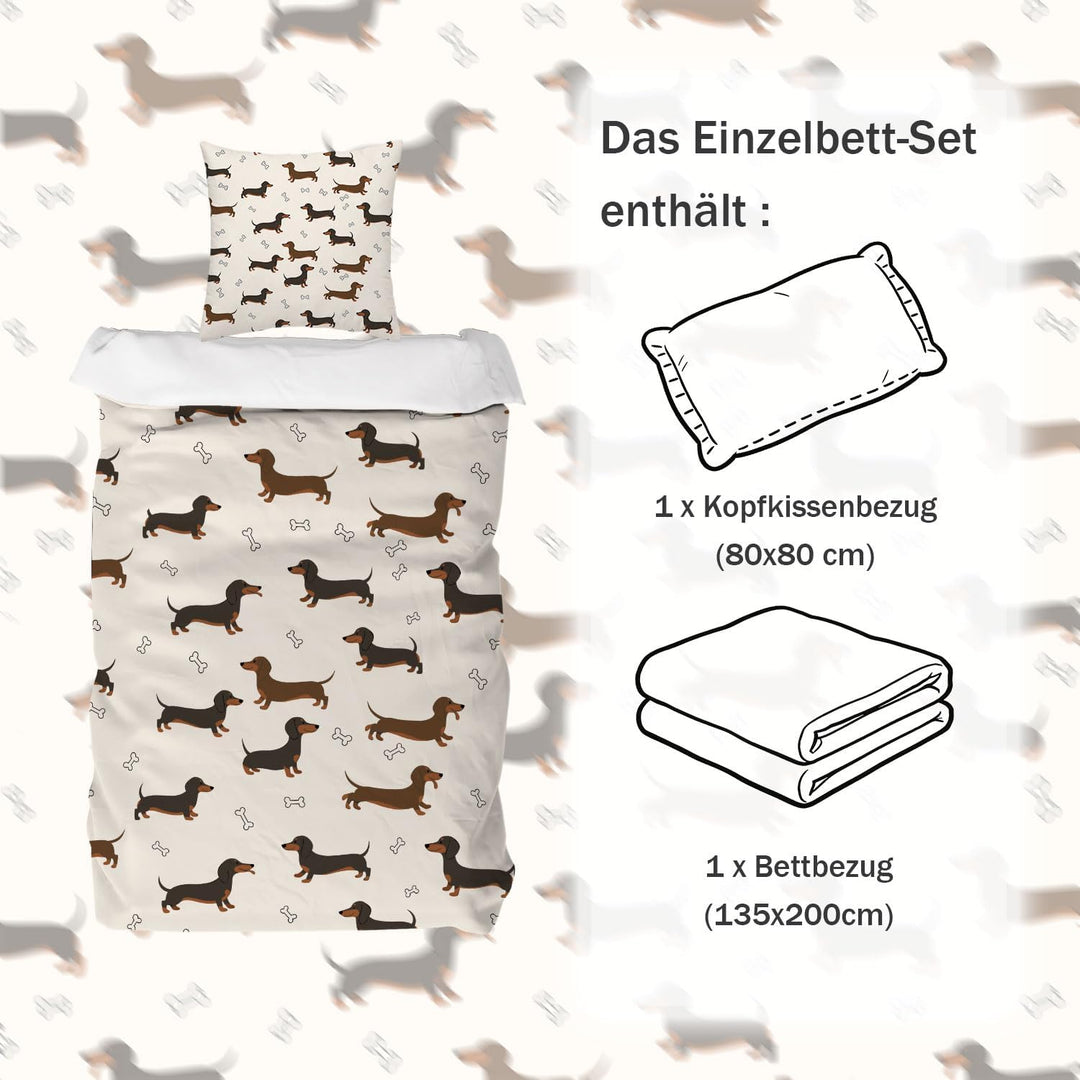 DJDEA Bettwäsche-Sets 135 x 200 cm Dog, Blau Einhorn-Bettwäsche-Set für Einzelbett mit Reissverschlu