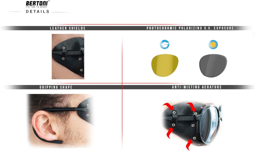 BERTONI Polarisierte Bergbrille Gletscherbrille Bergsteigerbrille Skibrille Trekking mod. Cortina So