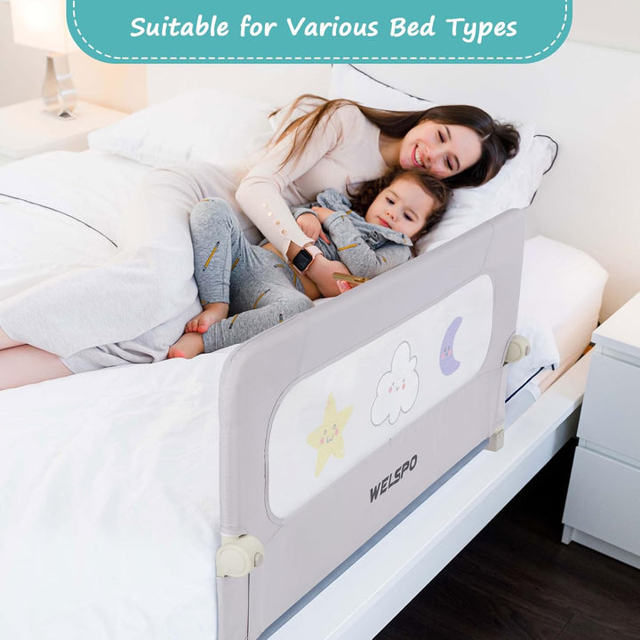 welspo Bettgitter Bettschutzgitter Bettgitter mit Kindermotiven, Rausfallschutz für Kinderbett, Grau