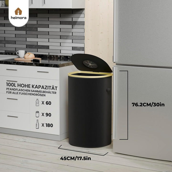 heimora 100L Pfandflaschen Sammelbehälter mit Deckel & 2 XXL Beuteln – Robuster Behälter für Leere F