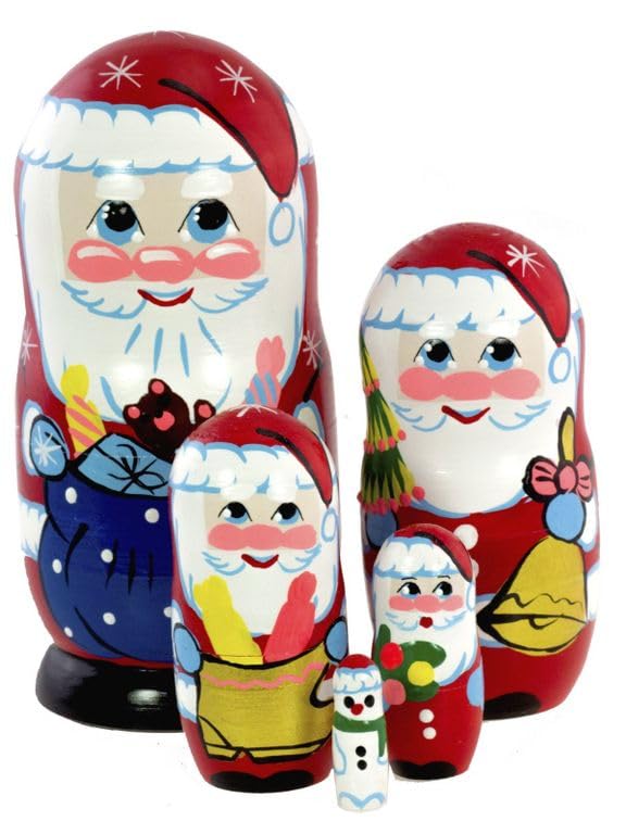 russische Matroschka Puppen Original Babuschka Holz Set 5 Figuren (Santa Claus rot), Santa Claus rot