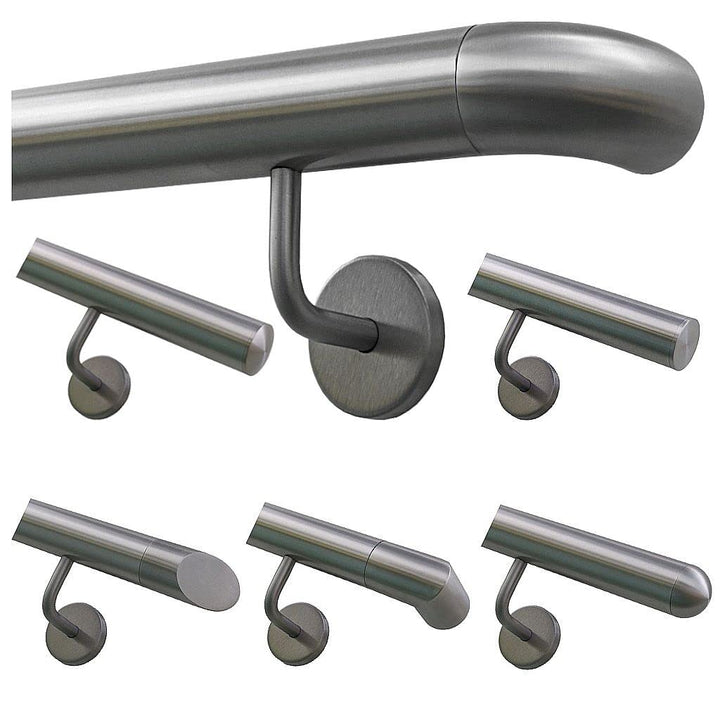 TIBU Handlauf Geländer Edelstahl Ø 42,4 mm - Länge 80 cm - Ende Bogen zur Wand und gewinkelte Halter