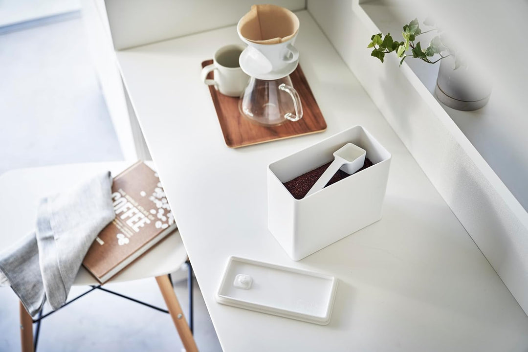 Yamazaki 6907 TOWER Luftdichter Kaffeebehälter, weiss, Polypropylen/Silikon, minimalistisch, 18.4 x
