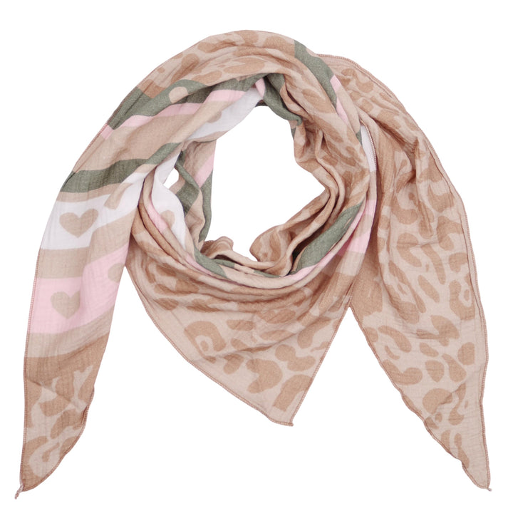 Damen Musselin Halstuch Made in Italy mit Leo Love Herz– Leichtes Dreieckstuch für Frühling &amp; Sommer