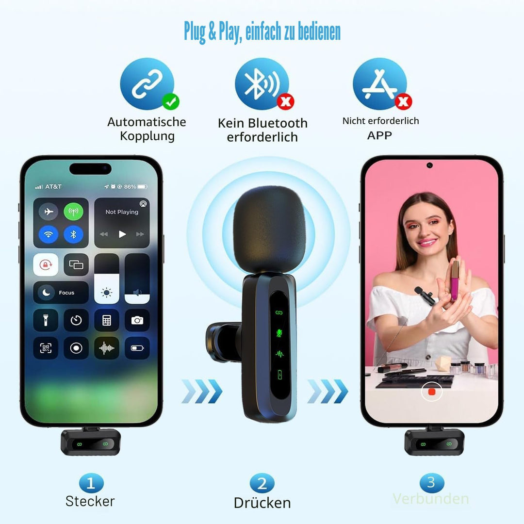 Mini-Lavalier-Mikrofon für Android und iPhone, iOS-Geräte, Rauschunterdrückung, Ansteckmikrofon für
