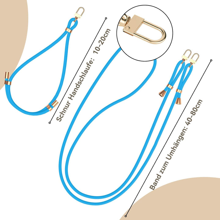 Handyband Abnehmbar für iPhone 17 Pro Max Hülle mit Band, Blau Langes Band zum Umhängen & Kurzkordel