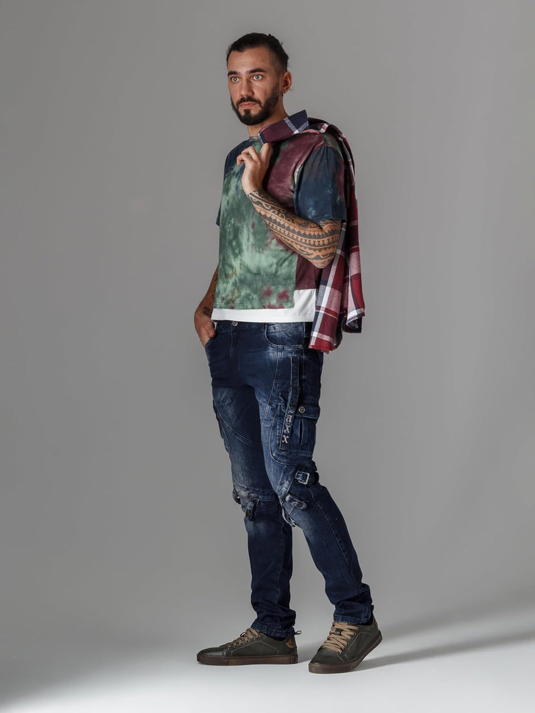 Cipo & Baxx Herren Cargohose | Biker Streetwear Denim | Cargotaschen, Reissverschluss Detail, Stretc