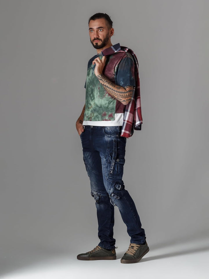 Cipo & Baxx Herren Cargohose | Biker Streetwear Denim | Cargotaschen, Reissverschluss Detail, Stretc