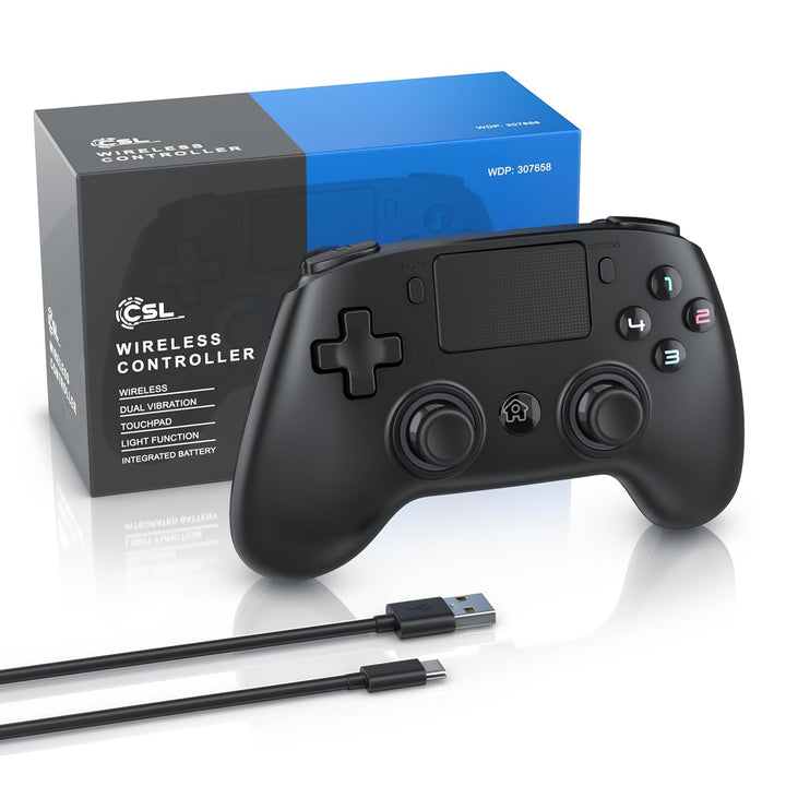 CSL - Wireless Gamepad für PC und PS4 - PC Anschluss - Wireless Controller - Dual Vibration - Headse