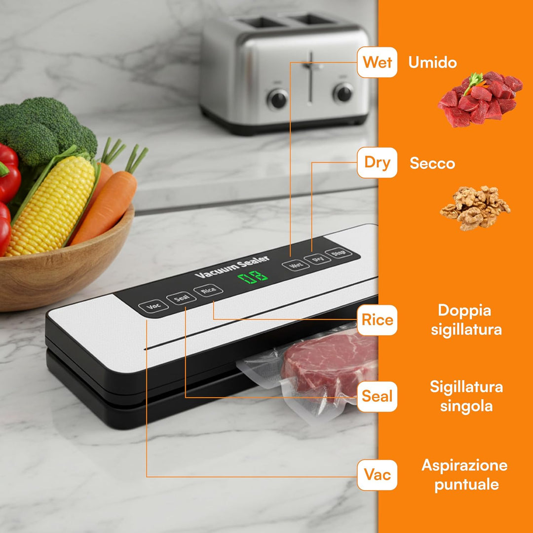 Baroni Home Automatische Vakuumiermaschine mit integriertem Schneidegerät, 30 Beutel 20 x 24 cm inkl