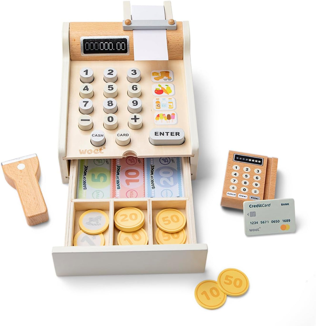 New Classic Toys 10651 Registrierkasse, inkl. Spielgeld, Scanner und Bankkarte, Zubehör für Kauflade