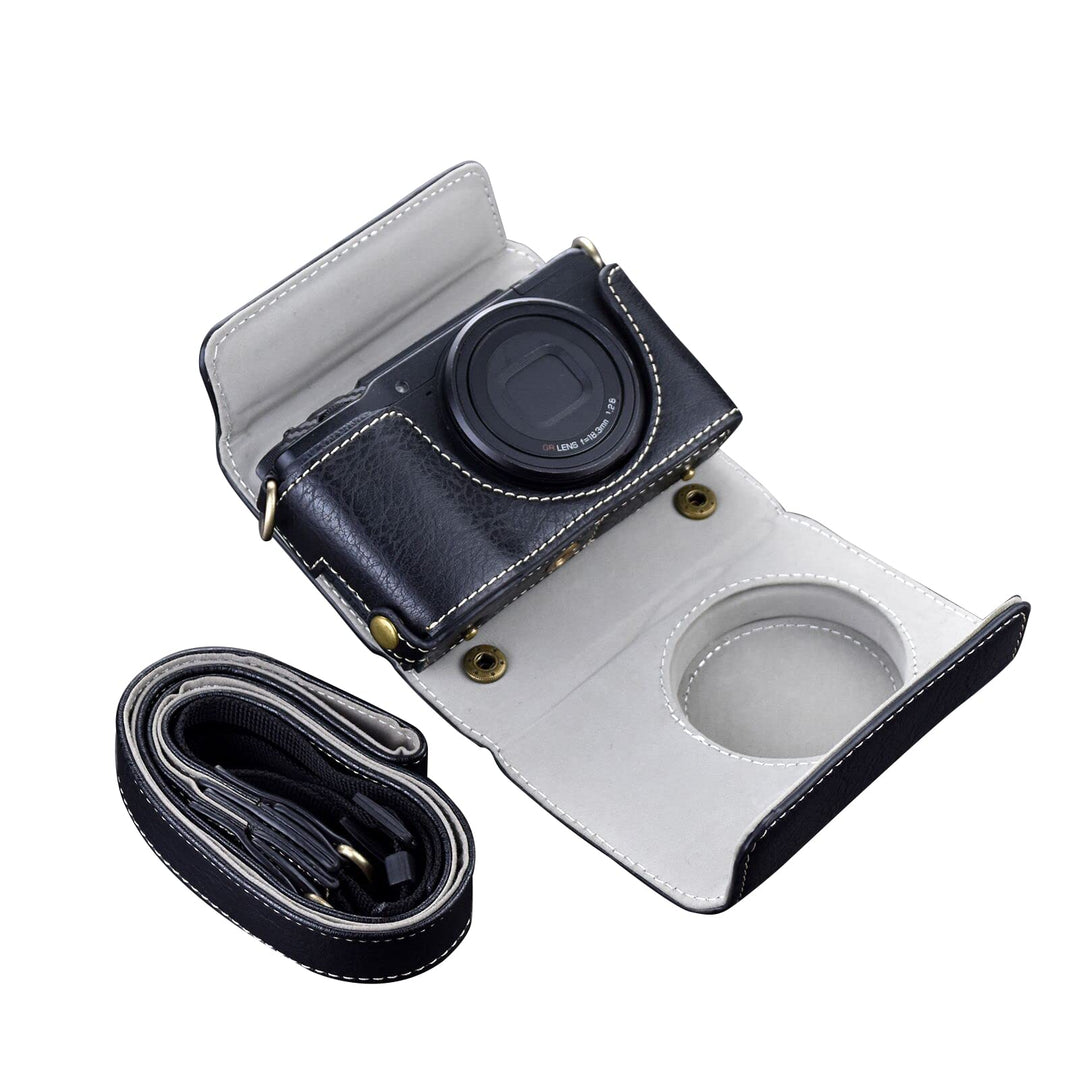 Rieibi Ricoh GR II Tasche - Vintage PU Leder Kameratasche für Ricoh GR II GRII GR2 DSLR Kamera - Sch