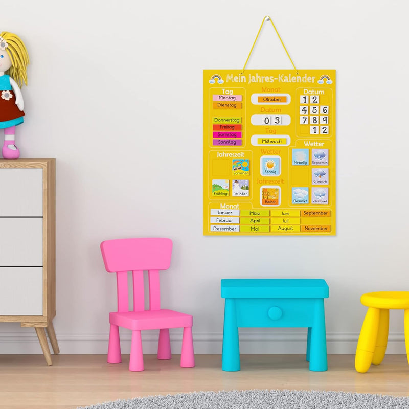 Navaris Kalender Tafel für Kinder - Lerntafel Jahreszeiten Uhr - Magnet Spiel Lernuhr - Kinderkalend