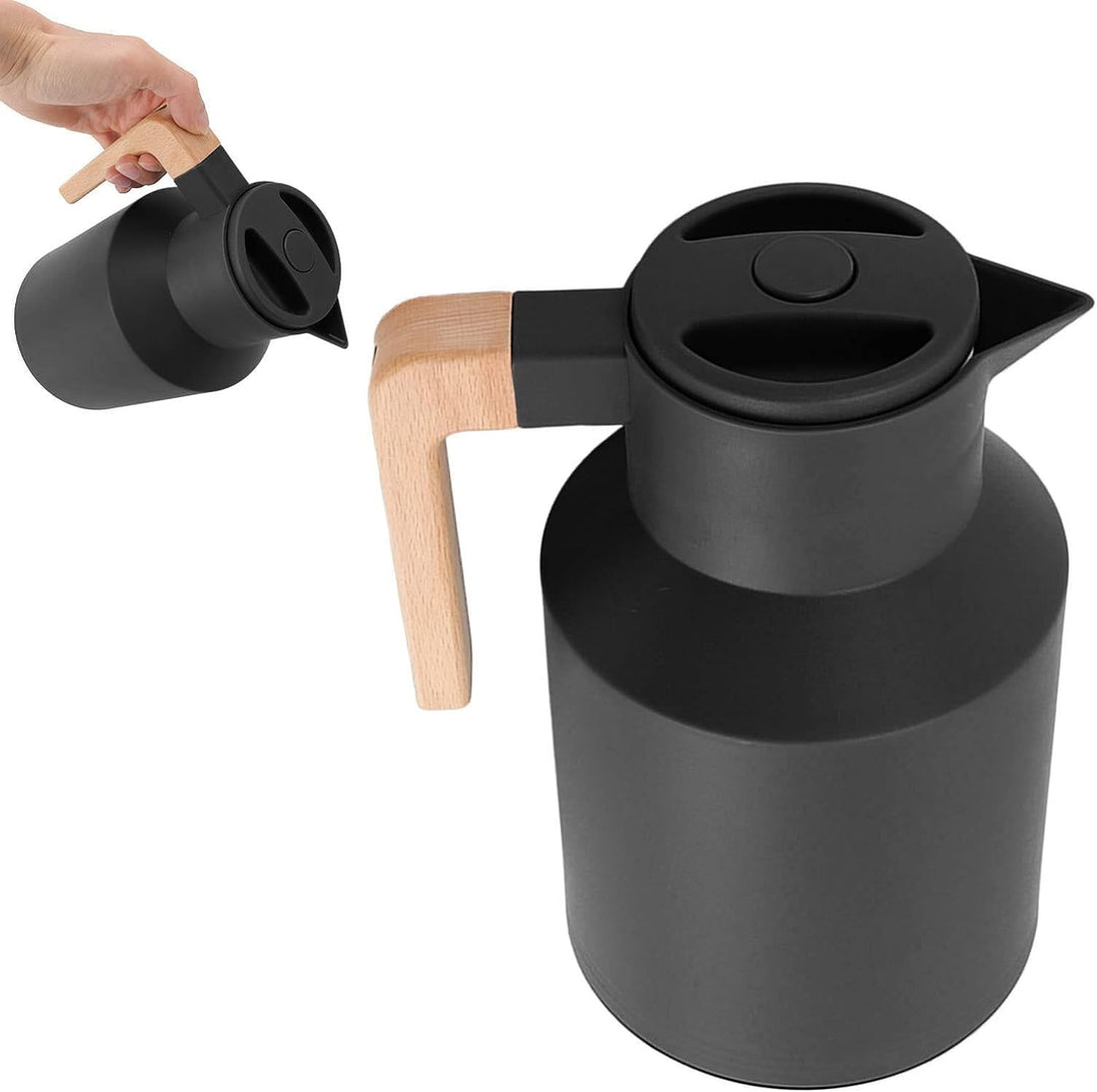 1 L Kaffee Isolierkanne, Kaffee Thermokanne mit Deckel und Holzgriff, Doppelwandige Vakuum Wärmespei
