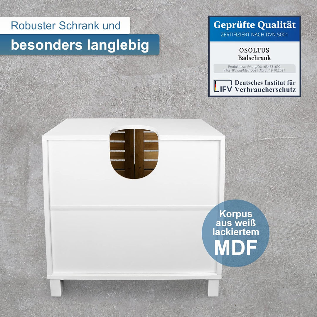 osoltus Bad Waschbecken Unterschrank Kopenhagen Bambus Holz Weiss - Unterschrank für Badezimmer - 60