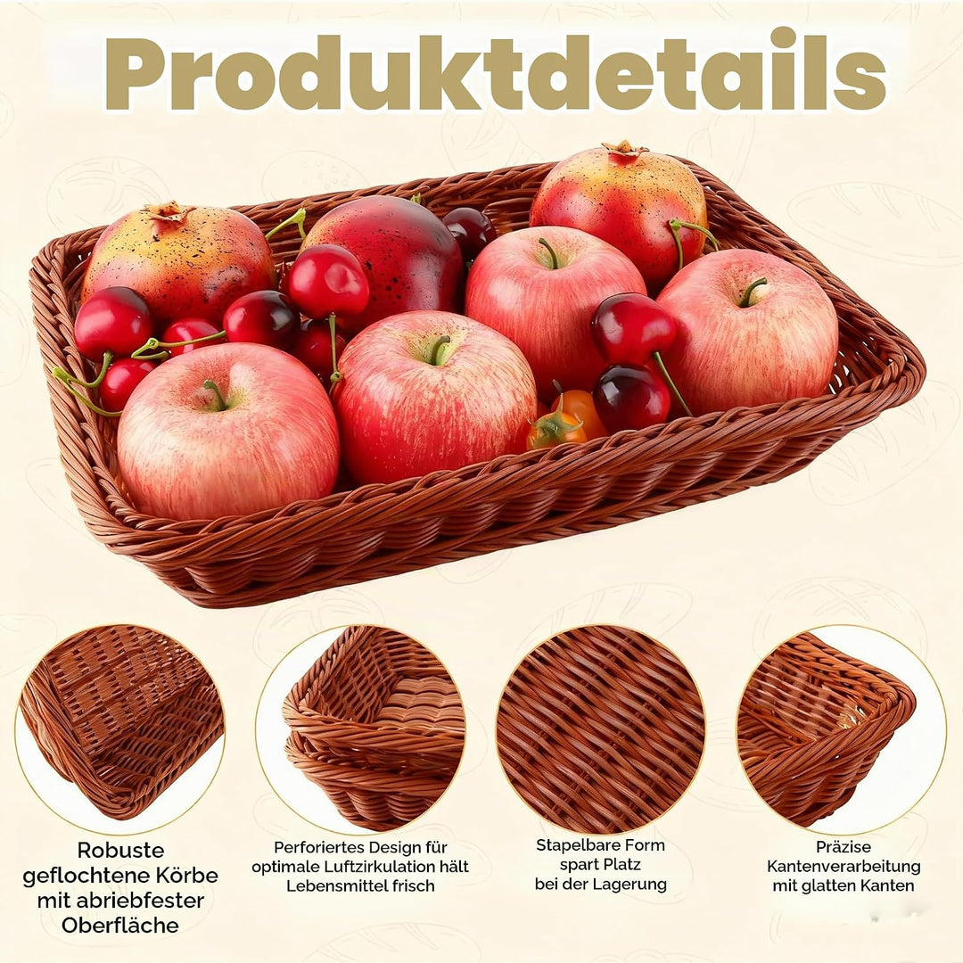DAJAVE 5er Set Brötchenkorb 35 x 25 x 7 cm Brotkörbchen Brotkorb Geflochten Wicker Basket Rattan Kor