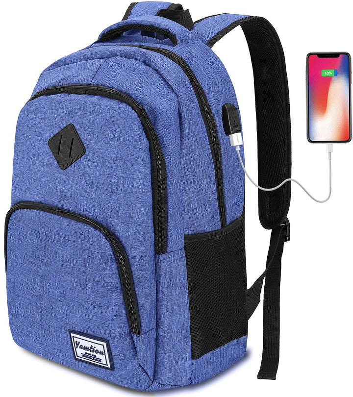 YAMTION Rucksack Herren Rucksack Schule mit USB Ladeanschluss, 15,6 Zoll Laptopfach Schulrucksack Ju
