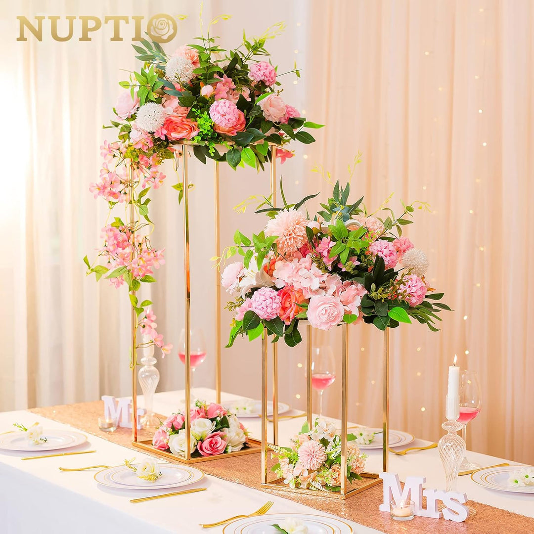 Nuptio 2 Stück Metall Blumenboden Vase Blumenständer Geometrische Mittelstücke Vase für Tische, 40cm
