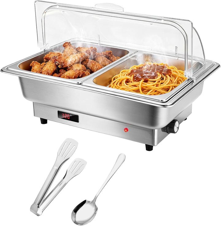 Elektrische Chafing Dish Buffet 9L Edelstahl warmhaltebehälter Essen Silber, Silber