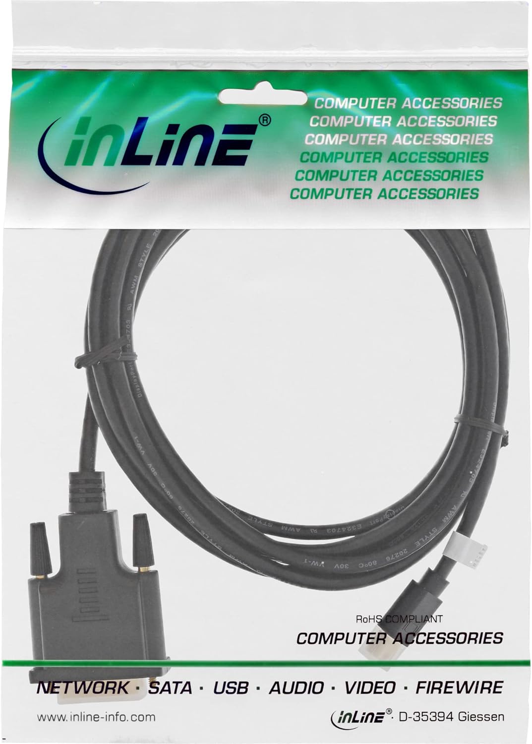 InLine 17224 Mini DisplayPort zu DVI Kabel, Mini DisplayPort Stecker auf DVI-D 24+1 Stecker, schwarz