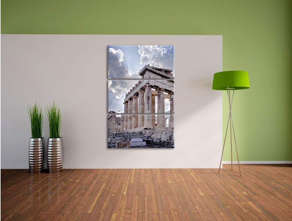 Pixxprint Antike Säulen Griechenland als Leinwandbild | Grösse: 3 Teilig (120x80) | Wandbild| Kunstd