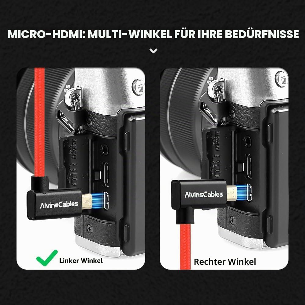 Alvin's Cables Linkswinkel Micro HDMI auf HDMI Kabel 8K@60Hz 4K@120Hz, Geflochtene Spirale HDMI 2.1
