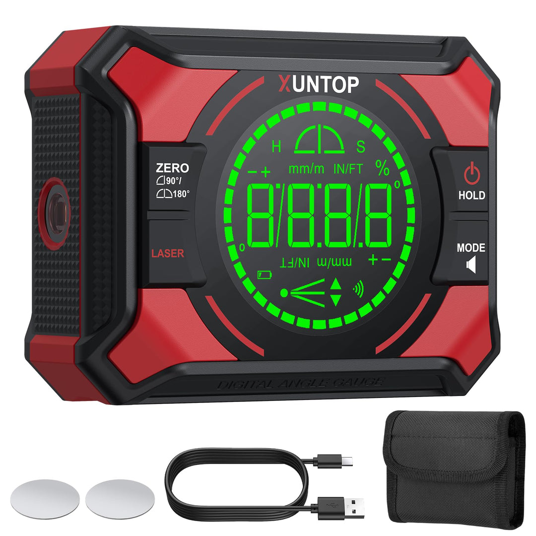 XUNTOP 3 IN 1 Digitaler Winkelmesser Neigungsmesser Laser Wasserwaage Magnetisch Nivellierbox mit LE